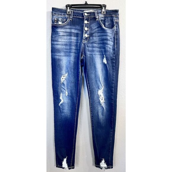 KANCAN High‎ Rise Super Skinny Jeans Sz 11/29 Distressed KC6192D Button Fly Y2K - Picture 1 of 11